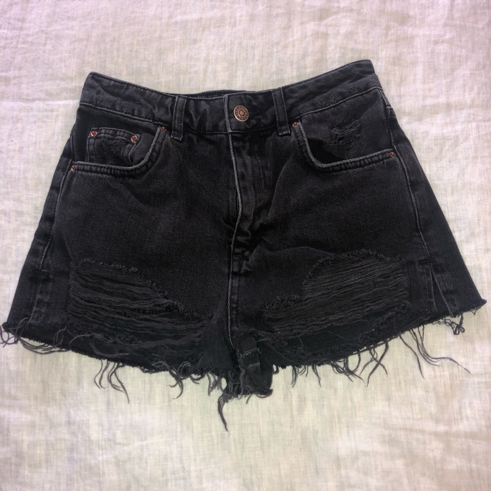 Topshop Distressed Black Jean Shorts